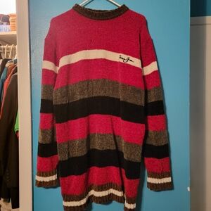 Sean John Men's Crewneck Sweater - Red, Black, White, and Brown.
